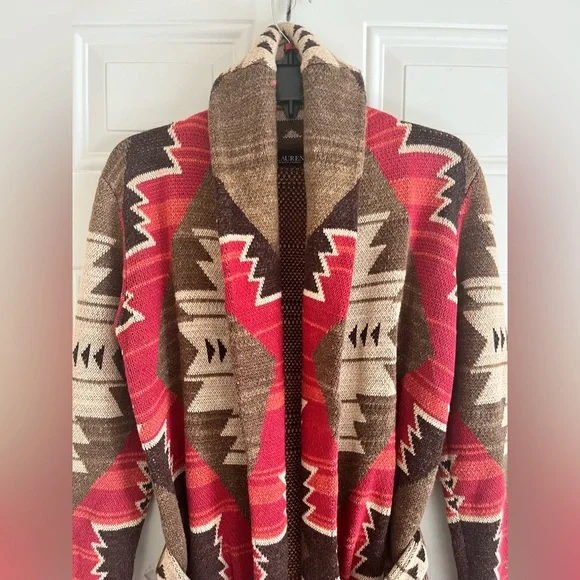 Lauren Ralph Lauren Red and Brown Patterned Cardigan - Picture 2 of 16